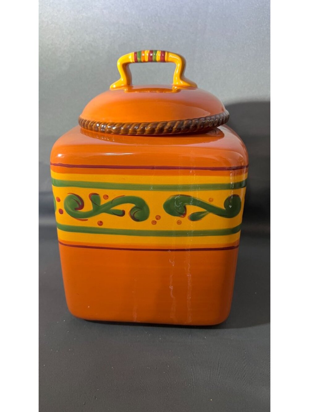 Home & Garden Party Stoneware Canister Hand-Painted Ceramic Orange